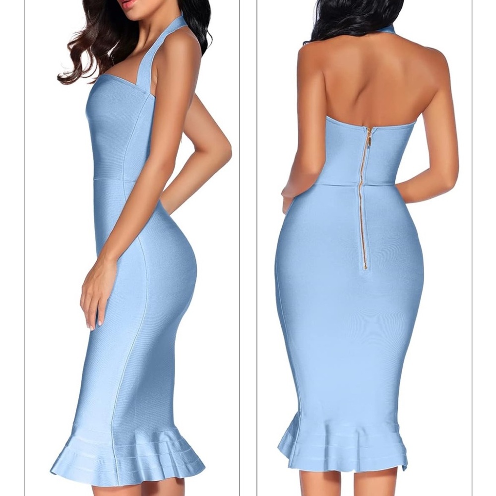Bodycon Blue Halterneck Dress